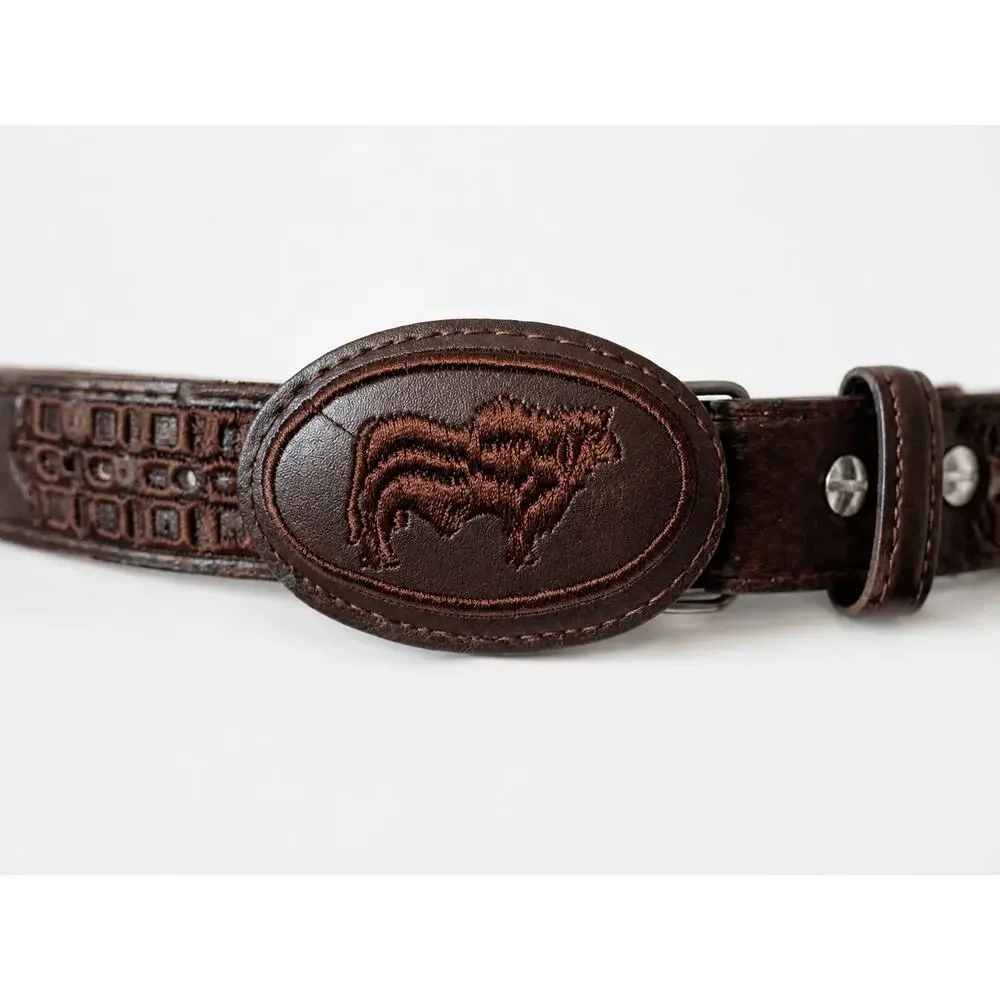 Vintage Brown Leather Embroidered Buffalo Western Belt Size 26 Boho